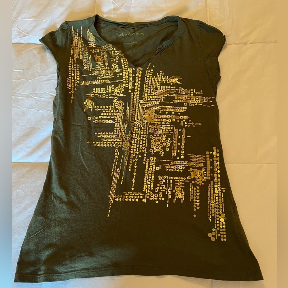 Calvin Klein Jeans/ women’s olive green and gold top, size S
